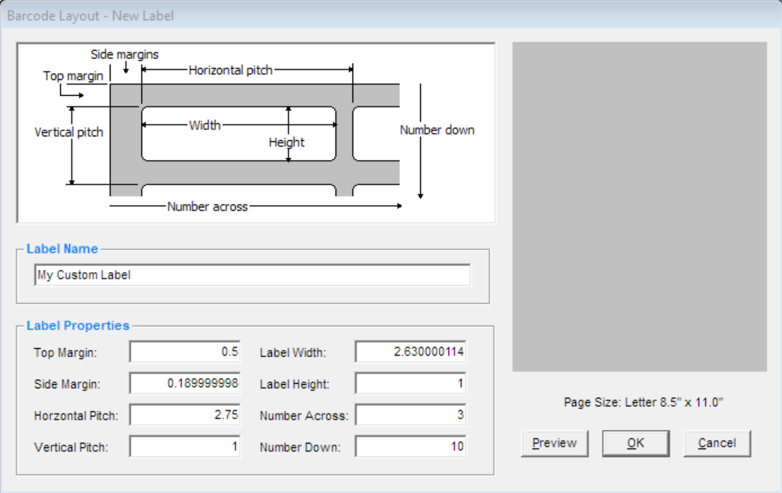 New Barcode Label layout dimensions